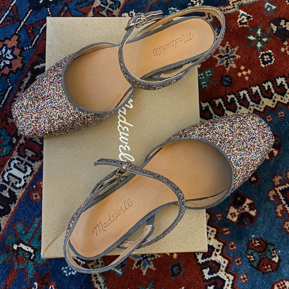 Madewell glitter sling back flats
